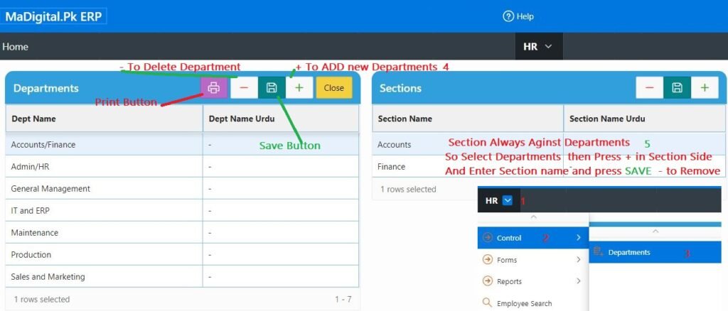 How to add Departments and Sections